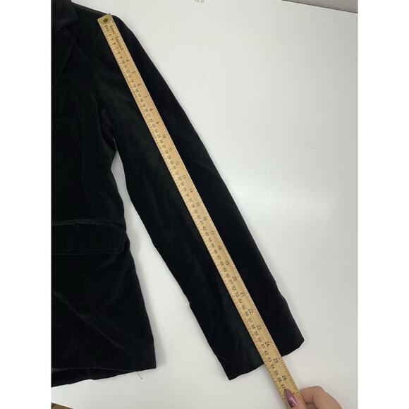 Banana Republic Womens Blazer Size 12 Black Velour Two Buton Up Lined Collared - Picture 11 of 13